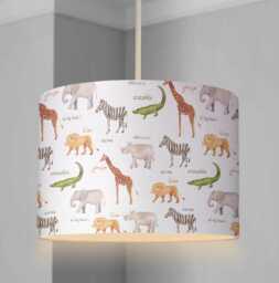 Lampshade - Safari Animals Abc, Lampshade Or Table Lampshade Childrens Room Round