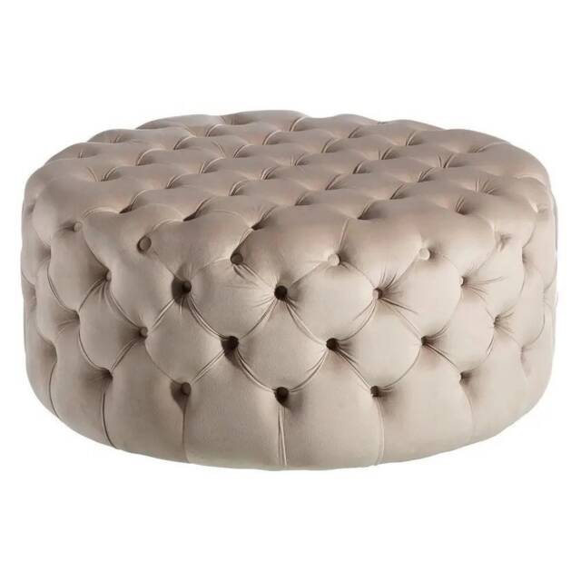 Handmade Round Chesterfield Footstool Plush Upholstered Coffee Table - image 1