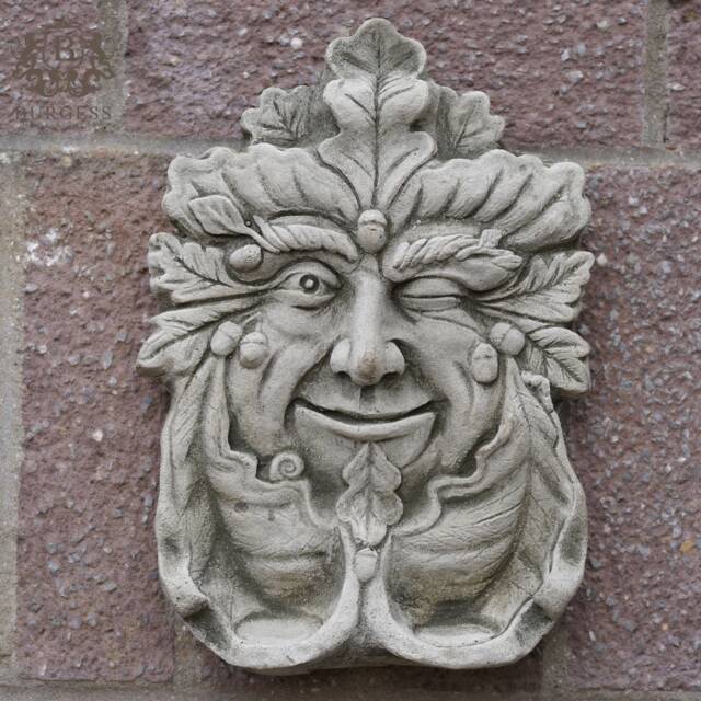 Tealight Green Man Stone Bird Feeder - Greenman Outdoor Hanging Plaque Wall Art Garden Ornament Gift Decoration Celtic - image 1