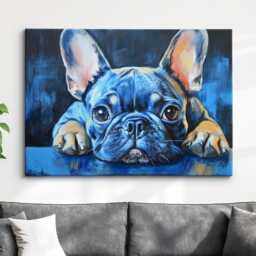 French Bulldog Blue Palette Painting Dog Pet Abstract Modern Oil Wall Art, Framed Canvas Poster Print, Home Kitchen Office Room Decor, Gifts - thumbnail 1