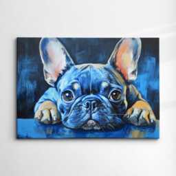 French Bulldog Blue Palette Painting Dog Pet Abstract Modern Oil Wall Art, Framed Canvas Poster Print, Home Kitchen Office Room Decor, Gifts - thumbnail 3
