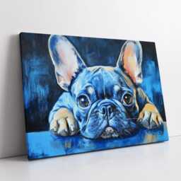 French Bulldog Blue Palette Painting Dog Pet Abstract Modern Oil Wall Art, Framed Canvas Poster Print, Home Kitchen Office Room Decor, Gifts - thumbnail 2