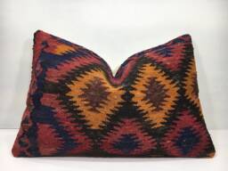 Vintage Turkish Kilim Pillow Cover, 16x24 Lumbar Cushion