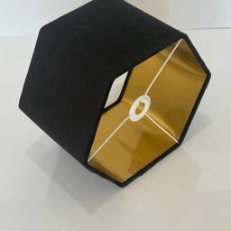 New Luxury Premium Quality Hexagon Crushed Velvet Lamp Shade Pendant Light Black With Brushed Gold Lining - thumbnail 3