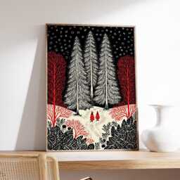 Winter Forest Print, Nordic Christmas Poster, Scandinavian Wall Art, Minimal Snowy Landscape, Cozy Holiday Home Decor Gift - thumbnail 2