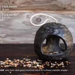 Black Pottery Wild Bird Feeder. Natural Outdoors Hanging Garden Art. Round Handmade Terrace Decor - thumbnail 3