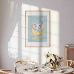 Baby Elephant Personalised Wall Art - Custom Name & Background Colour Adorable Nursery Print Cute Animal Poster Room Gift - thumbnail 2