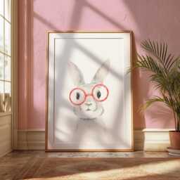 Watercolour Bunny Wearing Red Glasses, Rabbit Wall Art, Cute Print, Childrens Bedroom Nursery Decor, Easter Bunny, Spring Decor - thumbnail 2