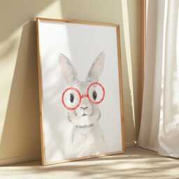 Watercolour Bunny Wearing Red Glasses, Rabbit Wall Art, Cute Print, Childrens Bedroom Nursery Decor, Easter Bunny, Spring Decor - thumbnail 1