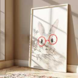 Watercolour Bunny Wearing Red Glasses, Rabbit Wall Art, Cute Print, Childrens Bedroom Nursery Decor, Easter Bunny, Spring Decor - thumbnail 3