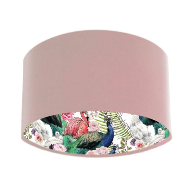 Peacock Flamingo Lampshade, Baby Pink Velvet Drum Shade - image 1
