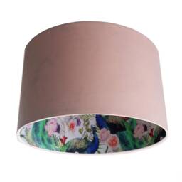 Peacock Flamingo Lampshade, Baby Pink Velvet Drum Shade - thumbnail 3