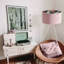 Peacock Flamingo Lampshade, Baby Pink Velvet Drum Shade - thumbnail 2