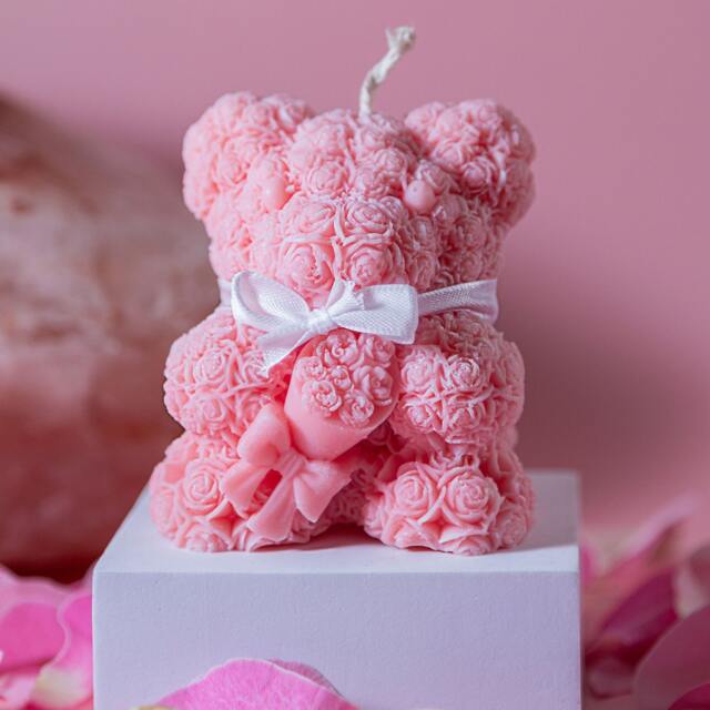 Rose Bear Soy Wax Candle - Handmade Valentine's Day Gift - image 1