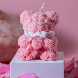 Rose Bear Soy Wax Candle - Handmade Valentine's Day Gift - thumbnail 1