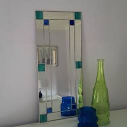 Small Art Deco Square Mirror - Red/Green Stained Glass - thumbnail 4