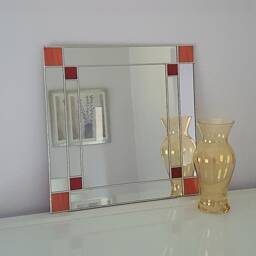 Small Art Deco Square Mirror - Red/Green Stained Glass - thumbnail 3