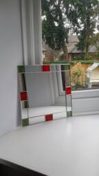 Small Art Deco Square Mirror - Red/Green Stained Glass - thumbnail 1