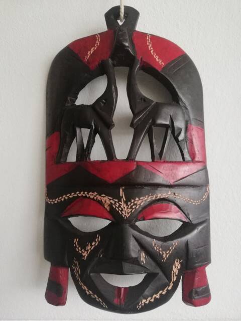 African Kenyan Wooden Mask With Elephants - image 1