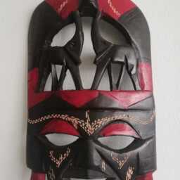 African Kenyan Wooden Mask With Elephants - thumbnail 2