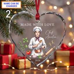 Made With Love Christmas Glass Ornament, Custom Chef Keepsake With Hat, Cooking Pot, Spoon, Herbs & Kitchen Details - thumbnail 2