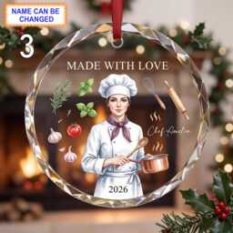 Made With Love Christmas Glass Ornament, Custom Chef Keepsake With Hat, Cooking Pot, Spoon, Herbs & Kitchen Details - thumbnail 3
