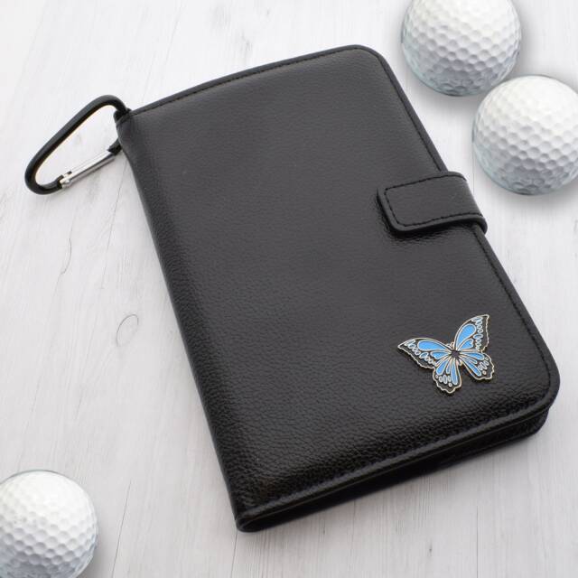 Blue Butterfly Design - Personalised Leatherette Golf Organiser Complete With Divot Repairer, Marker, Tees, Scorecard & Pencils - image 1