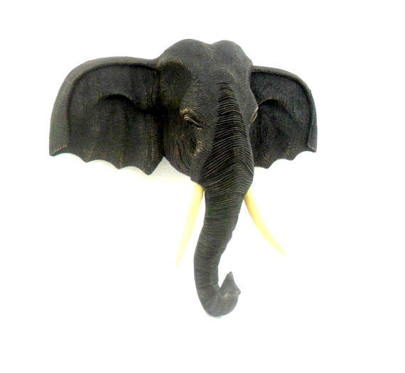 "Wood Carving Elephant Head Natural Teak Hand Carved Wooden Wall Hanging Handmade Art Home Decor/Gift 11""x10.5" - image 1