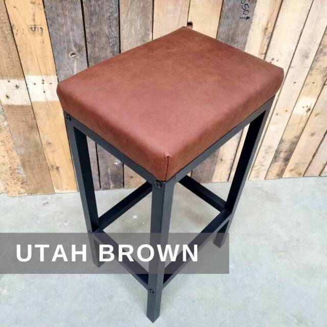 Modern Counter Stool, With Genuine Leather & Matte Black Steel Frame - B - Fp - image 1