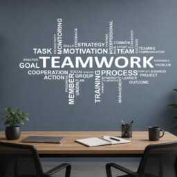 Teamwork Quote Decal - Office Wall Sticker Motivational Workplace Decor Conference Room Art 1552Re - thumbnail 2