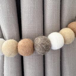 Neutral & Natural Felt Ball Curtain Tie Backs - Pom Hold Custom Nursery Decor Baby Gift Colourful Pull - thumbnail 3