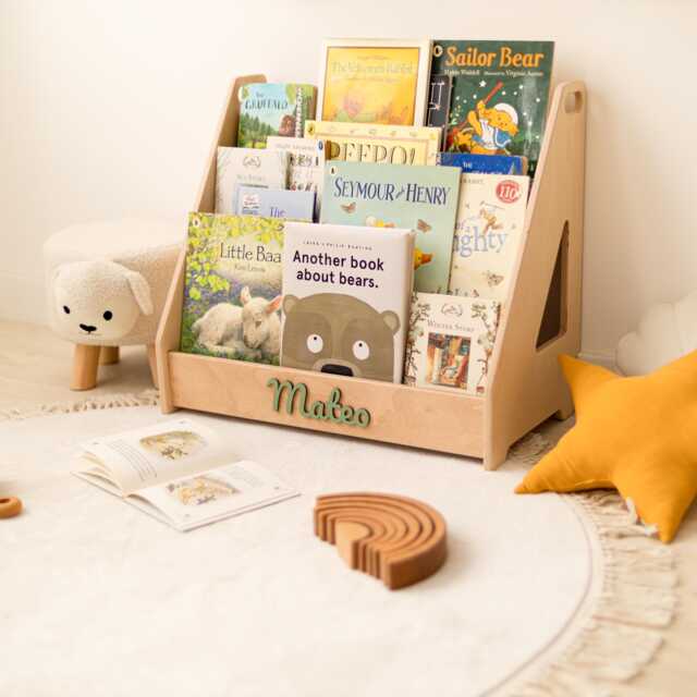 Personalized Montessori Bookshelf Boho Nursery Wooden Book Starage For Children Minimalist Kids Furniture Toddler/Grandson Gift - image 1