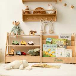Personalized Montessori Bookshelf Boho Nursery Wooden Book Starage For Children Minimalist Kids Furniture Toddler/Grandson Gift - thumbnail 3