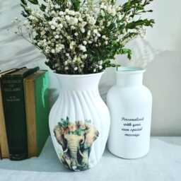 Personalised Floral Elephant Glass Vase, Custom Made Decoupaged Wild Animal Home Decor Gift - thumbnail 1