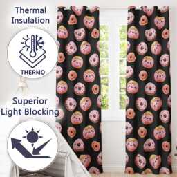 Cute Kawaii Donuts With Pink Icing Black Background Seamless Pattern Readymade Eyelet Ring Top Thermal 100% Blackout Curtains - thumbnail 3