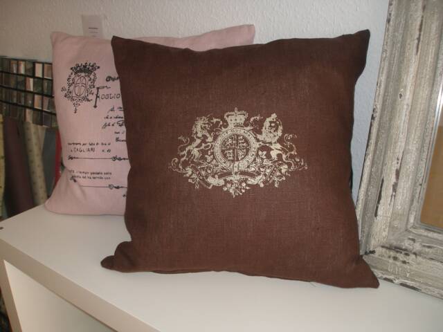 Linen Cushion 45 X cm, Cover With Print, Brown Printed, Natural Linen Old Pink - image 1