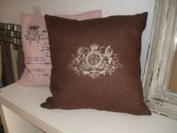 Linen Cushion 45 X cm, Cover With Print, Brown Printed, Natural Linen Old Pink - thumbnail 1