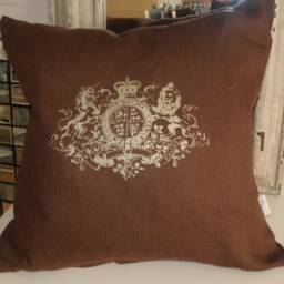 Linen Cushion 45 X cm, Cover With Print, Brown Printed, Natural Linen Old Pink - thumbnail 2