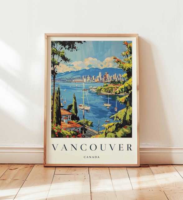 Vancouver Travel Poster British Columbia Mountain City Art Print - image 1