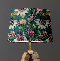 Summer Garden Velvet French Drum Lampshade, Empire Floral Teal Ceiling Light Shade