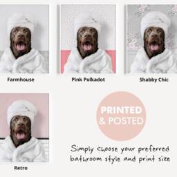 Chocolate Brown Labrador in A Bathrobe Print, Dog Bathing, Funny Bathroom Animal Towel On Head, Dog Bath Robe, Whimsy - thumbnail 3