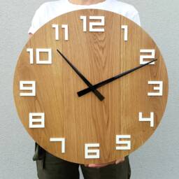 Large Wall Clock, Rustic Oak Natural Digit_Wood, White Numbers Gloss, Wood Wood Clock 19 - thumbnail 4