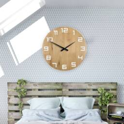 Large Wall Clock, Rustic Oak Natural Digit_Wood, White Numbers Gloss, Wood Wood Clock 19 - thumbnail 3