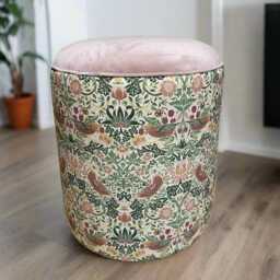 William Morris Velvet Ottoman Floral Storage Dressing Table Stool, Handmade in England