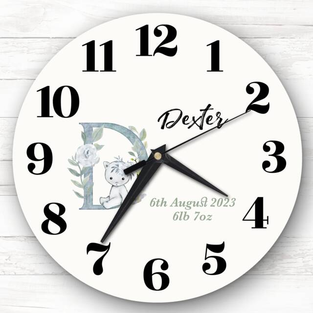 Baby Floral Watercolour Animal Alphabet Letter D Gift Personalised Clock - image 1