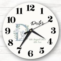 Baby Floral Watercolour Animal Alphabet Letter D Gift Personalised Clock - thumbnail 1