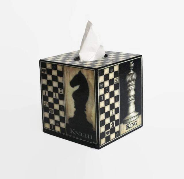 Tissue Box Cover Chess Grandad Gift Square Tissue Board Wood Father's Decor Bishop Queen Knight Pieces - image 1