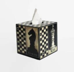 Tissue Box Cover Chess Grandad Gift Square Tissue Board Wood Father's Decor Bishop Queen Knight Pieces - thumbnail 1