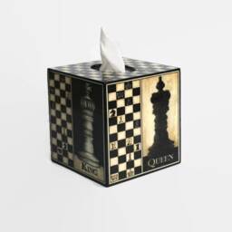 Tissue Box Cover Chess Grandad Gift Square Tissue Board Wood Father's Decor Bishop Queen Knight Pieces - thumbnail 2