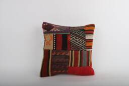 Vintage Turkish Kilim Pillow Cover 16'' Handwoven Wool Throw - thumbnail 1